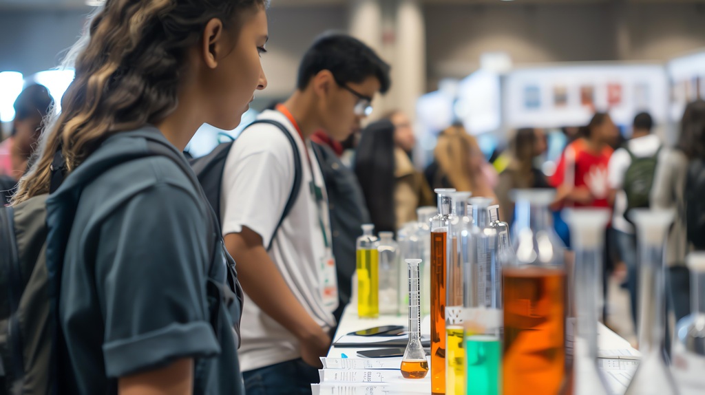 teens looking at chemistry stuff